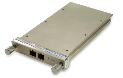 The optical transceiver used for client transmission is based on the CFP multi-source protocol for one line card size and electrical connection