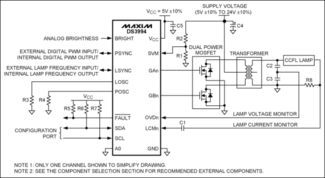 Figure 1. Typical operating circuit for driving one lamp per channel