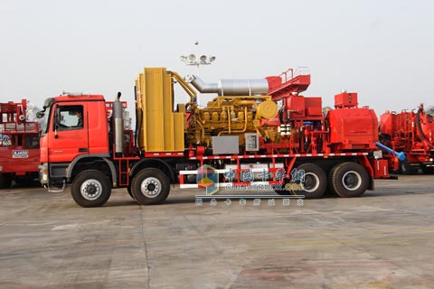 Friction truck equipped with Allison fully automatic gearbox is busy working in the oil field