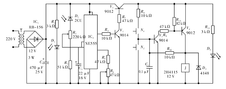 Figure 1 Light-sensitive power-saving controller circuit diagram