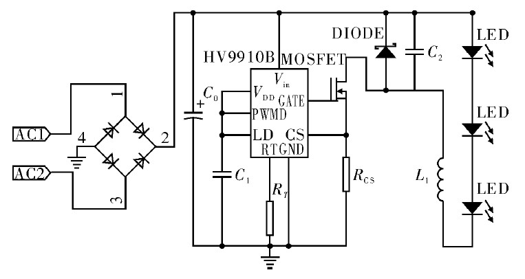 Figure 2 LED driver circuit based on chip HV9910B control