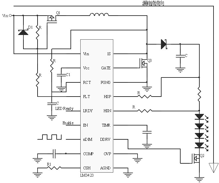 Figure 3 LM3423 boost LED driver circuit