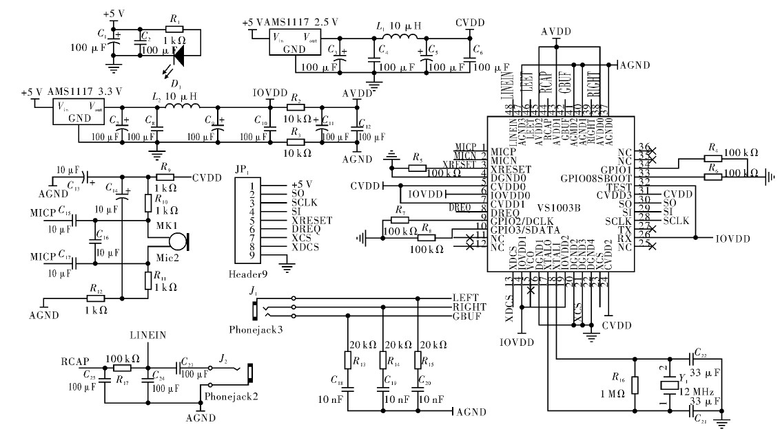 Figure 4 VS1003 peripheral hardware circuit
