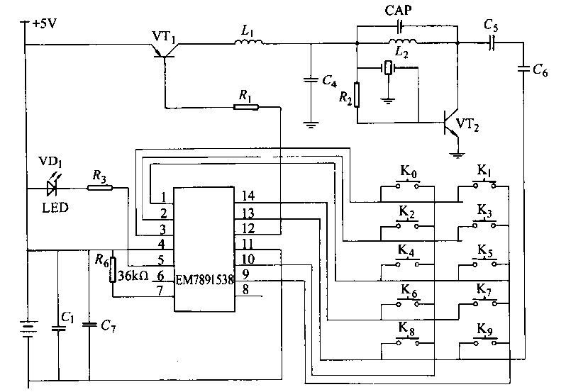 Figure 1 Schematic diagram of wireless remote control transmitter