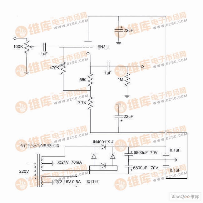 6N3 tube low voltage buffer making circuit