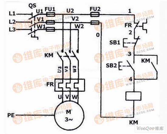 Three-phase asynchronous motor self-locking forward control circuit electrical principle