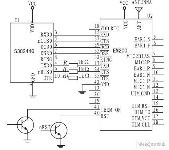 Huawei EM200 CDMA1X module and S3C2440A connection diagram
