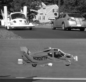 The "flying car" looks like on land and in the air.