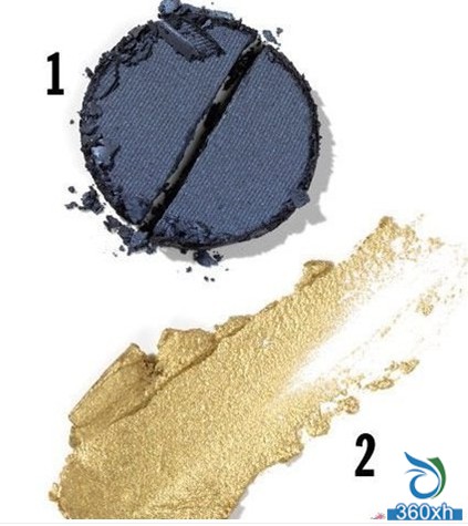 The second makeup match: navy blue and gold eye shadow