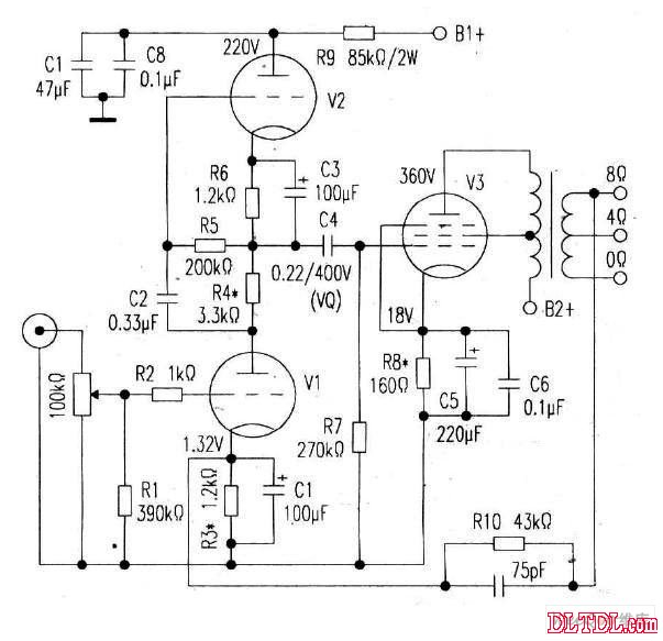 Single-ended amplifier circuit fabricated by EL34-B tube super linear connection