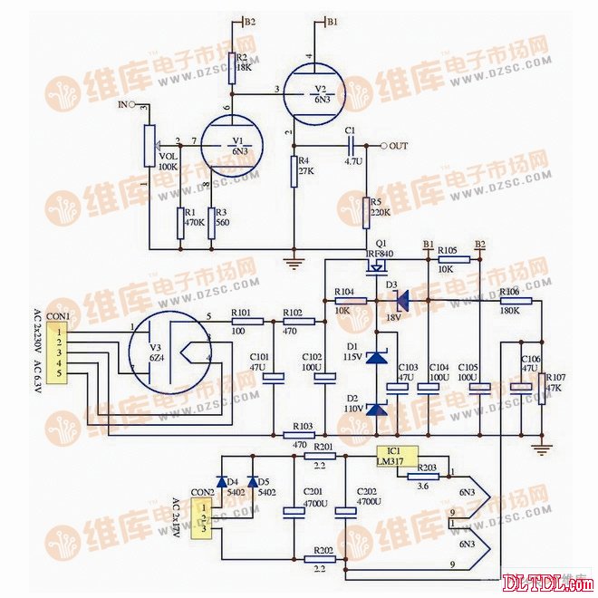 Domestic bile 6N3 preamplifier circuit