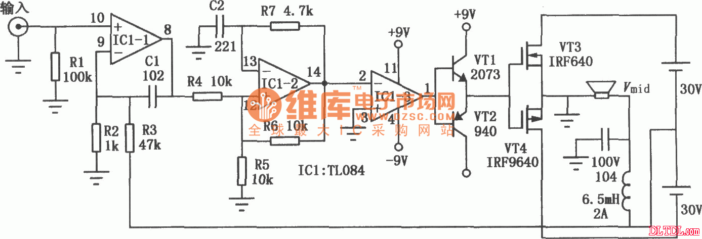 Practical Digital Power Amplifier (TL084) Circuit Diagram