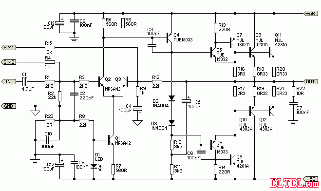 300W audio power amplifier circuit diagram