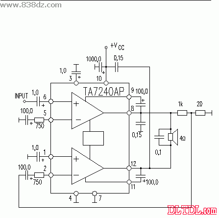 TA7240AP power amplifier circuit drawing schematic