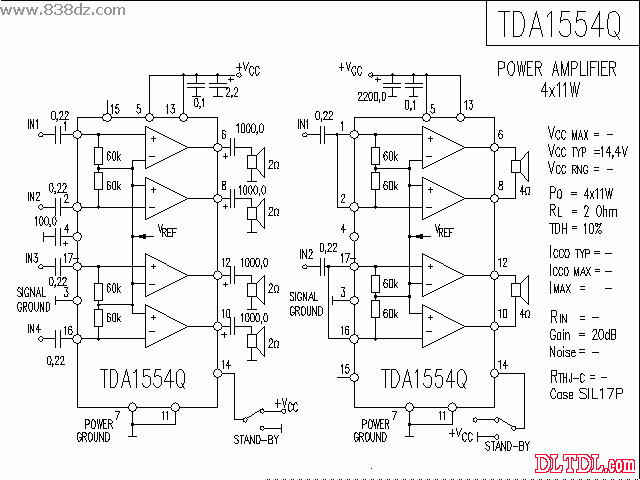 TDA1554Q power amplifier circuit schematic