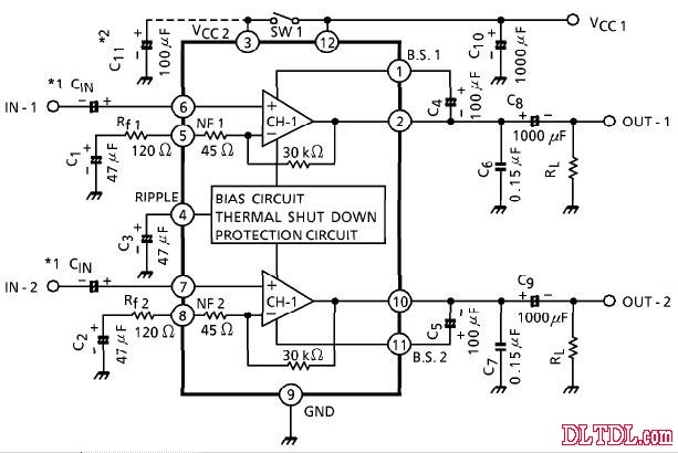 TA8207k power amplifier circuit drawing schematic