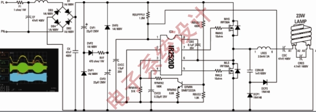 Figure 1: Electronic CFL ballast circuit using IR2520D.