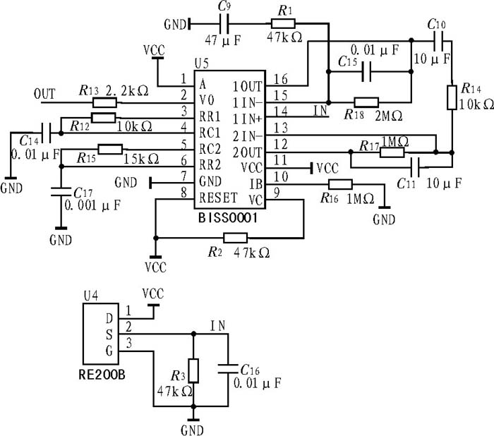 Figure 2 Schematic diagram of pyroelectric infrared sensor acquisition circuit