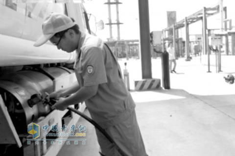 The staff is fueling sanitation vehicles