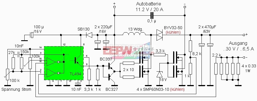 TL494 production 200W boost converter circuit diagram