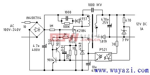 12V1A switching power supply circuit diagram