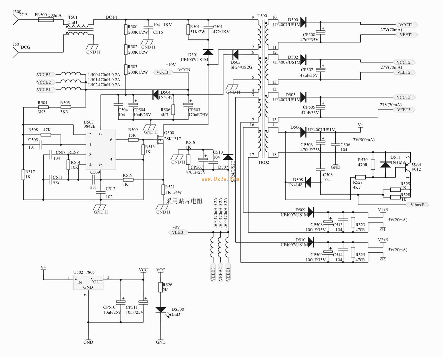 AC 380V power supply inverter switching power supply circuit diagram