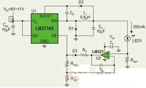 Constant current drive circuit diagram based on LM2734