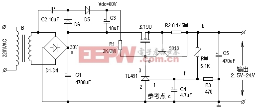 High-precision regulated DC power supply circuit diagram made with TL431