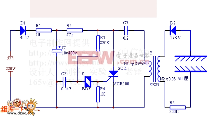 Simple production of negative ion generator circuit diagram