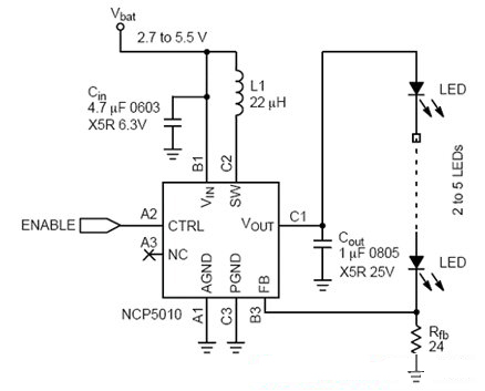 Charge pump and inductor LED driver circuit diagram