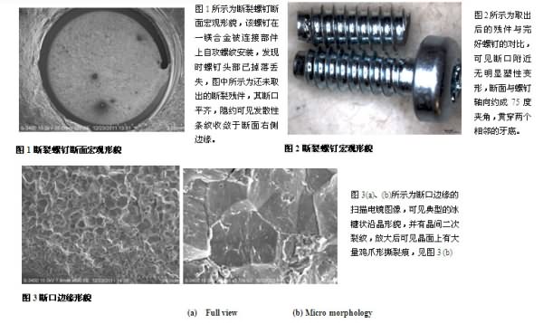 Macroscopic morphology and fracture edge morphology of self-squeezing screw of automobile steering wheel