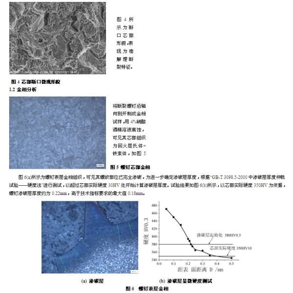 Metallographic analysis of automobile steering wheel self-squeezing screw and microhardness test of carburized layer