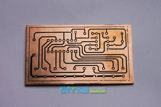 Transferred PCB wiring diagram. Repair the broken wire with an oily pen.