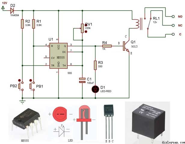 Timer circuit diagram made by NE555