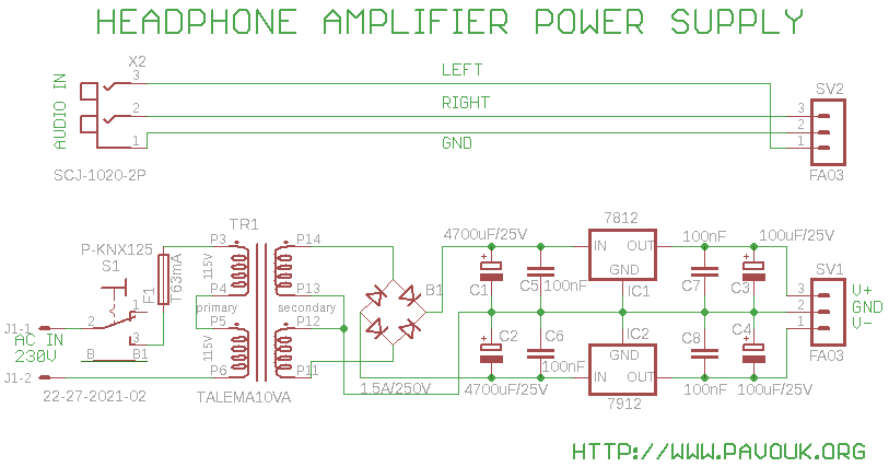 Headphone amplifier production TPA6120 power supply circuit