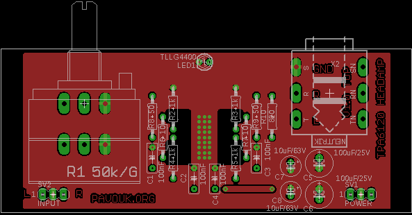 Headphone amplifier production TPA6120PCB diagram