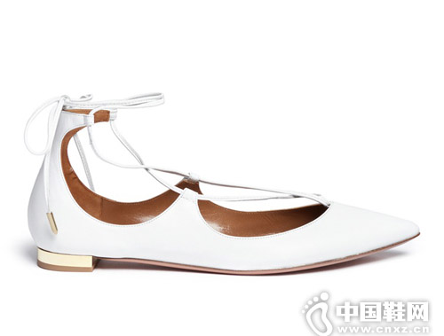 AQUAZZURA çœŸçš®å°–å¤´ç»•å¸¦å¹³åº•éž‹