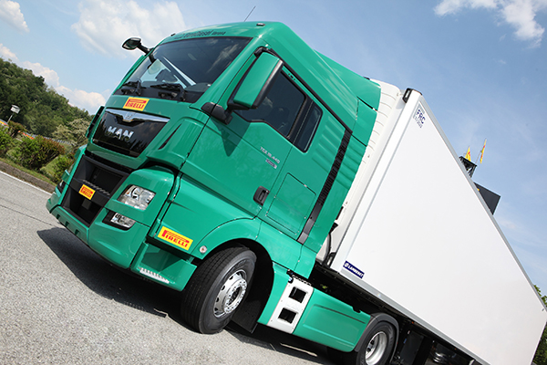 Truck loaded with Pirelli tires