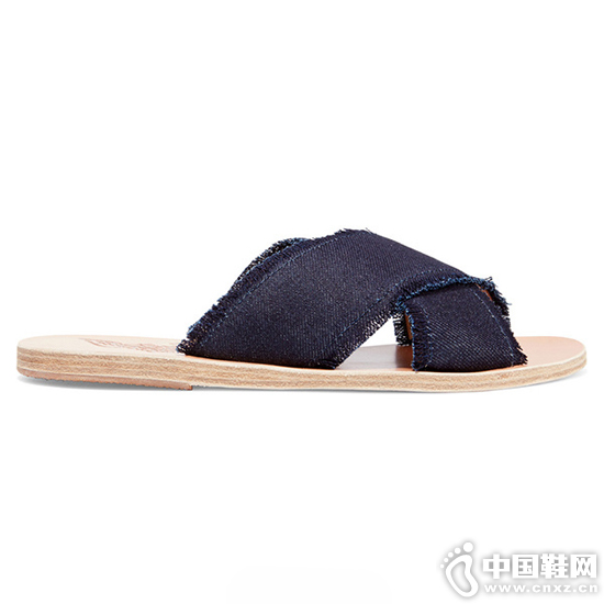 Ancient Greek Sandals æ¯›è¾¹ç‰›ä»”å¸ƒå‡‰æ‹–