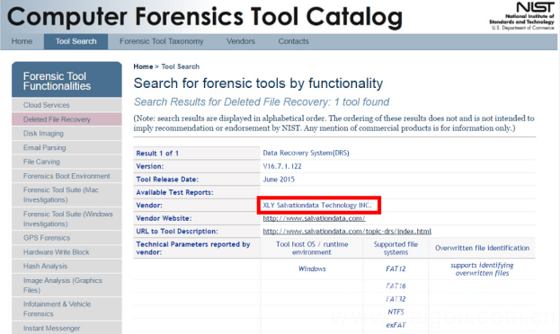 Efficiency Source DRS Selected as a List of NIST Forensics Tools