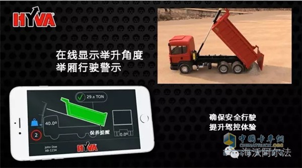 Hayward Dump Truck Intelligent Management System Shows Lifting Angle