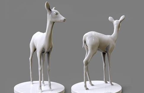 The artist used a 3D printer to create a series of pop deer sculptures