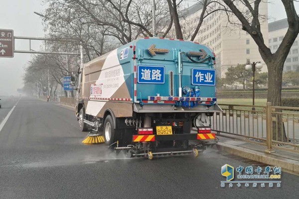 Sanitation Truck sweeps the streets during the Spring Festival