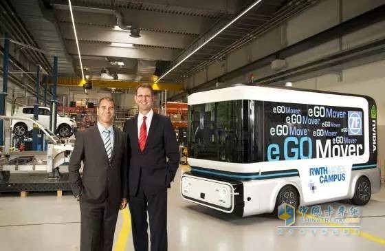 Prof. GÃ¼nther Schuh, CEO of e.GO Mobile AG (right) and head of ZF's advanced engineering and design department, and at the same time Torsten Gollewski (left), General Manager of Zukunft Ventures GmbH, a ZF venture capital company, introduced personnel and freight transport Device. Self-driving vehicles will become a joint product of the e.GO Moove joint venture envisaged by ZF and e.GO.