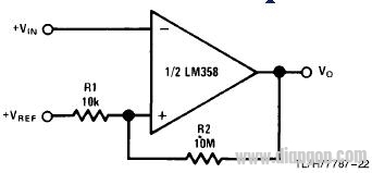 Hysteresis comparator composed of LM358