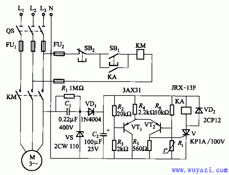 PTC three-phase asynchronous motor protection circuit