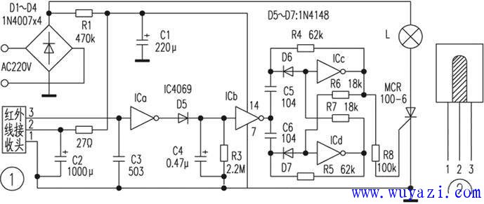 4069 simple infrared remote control switch circuit diagram