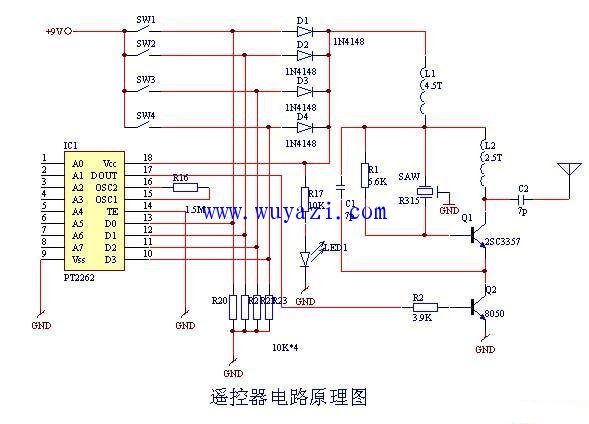 4-way wireless remote control switch circuit diagram made by SH9902