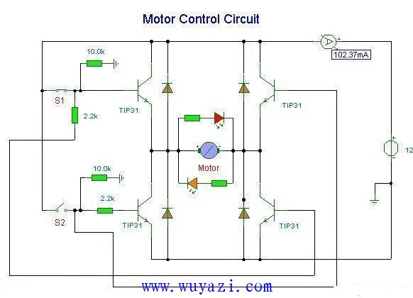 Transistor TIP31 DC motor controller circuit diagram