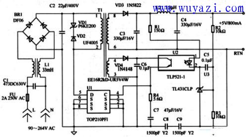 4W/5V switching regulator circuit diagram